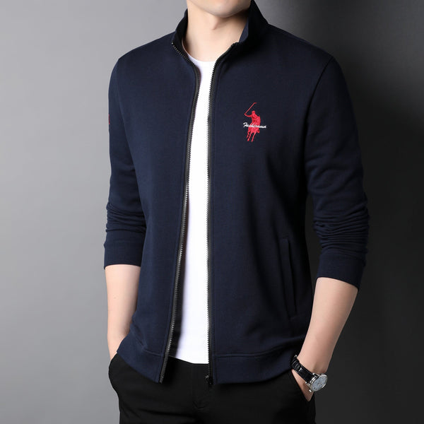 Men's Cotton Casual Embroidered Zip Jacket