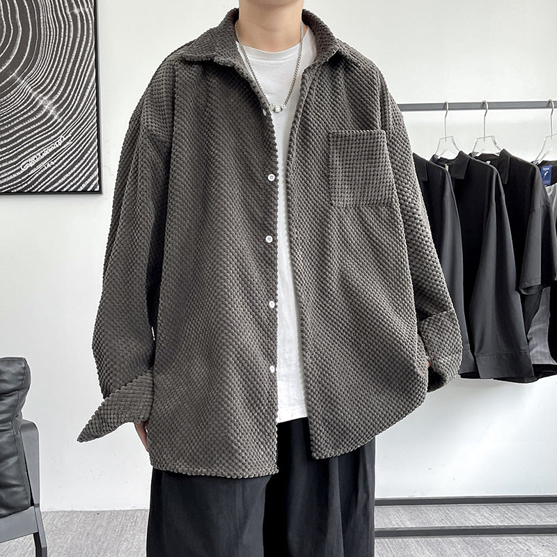 Lapel Cardigan Trendy Striped Long-sleeved Shirt