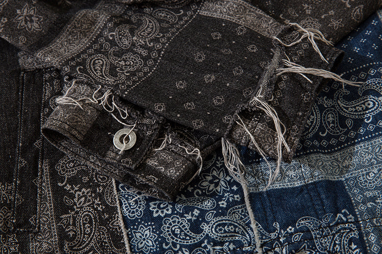 Stitching Contrast Cashew Flower Denim Jacket