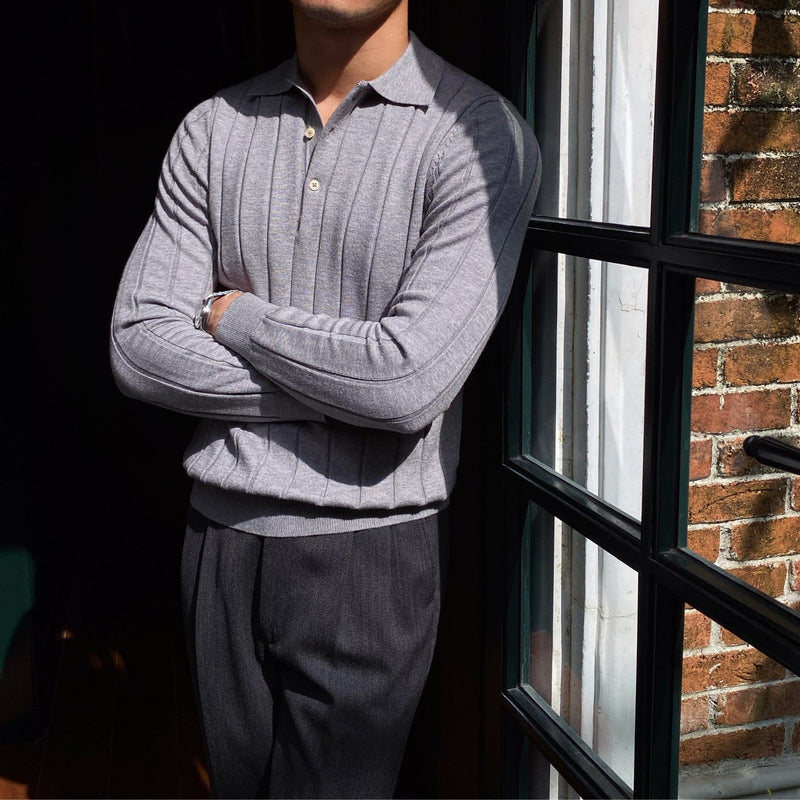 Slim Fit Knitted Lapel Long-sleeved Shirt