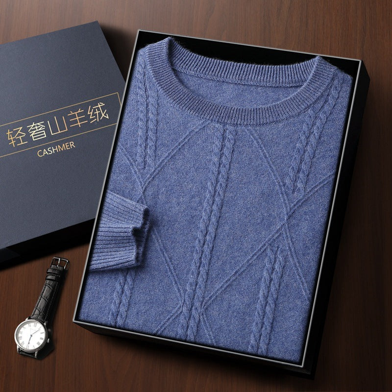 Round Neck Diamond Lattice Twisted Cashmere Men's Sweater