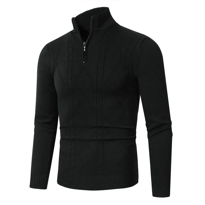 Rhombus Men's Casual Stand Collar Long Sleeve Half Zipper Sweater