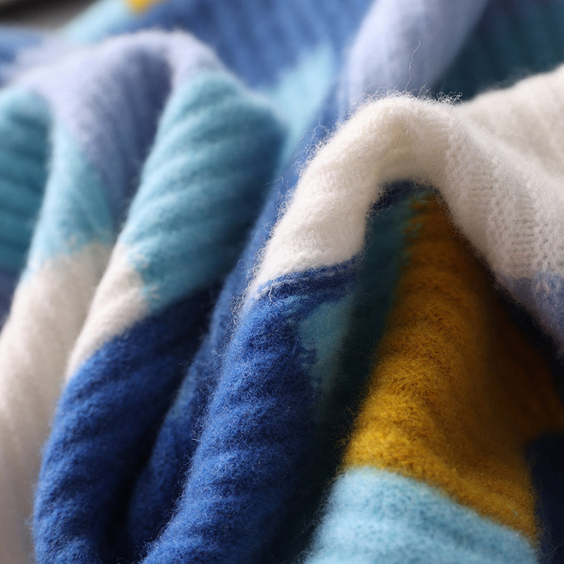 Men's Loose Round Neck Multicolor cashmere sweater