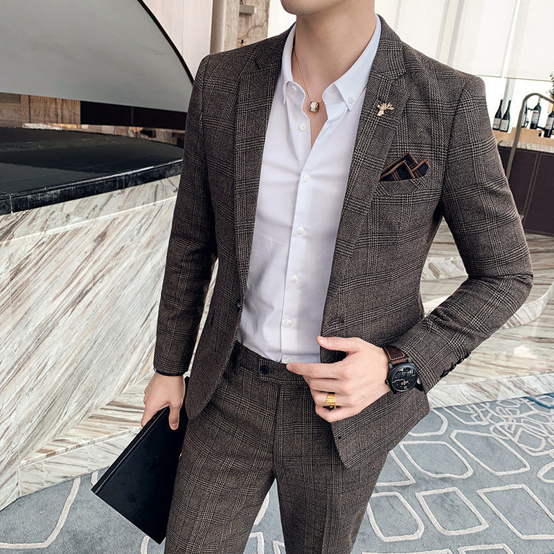 Men's Casual Plaid Two-piece Set