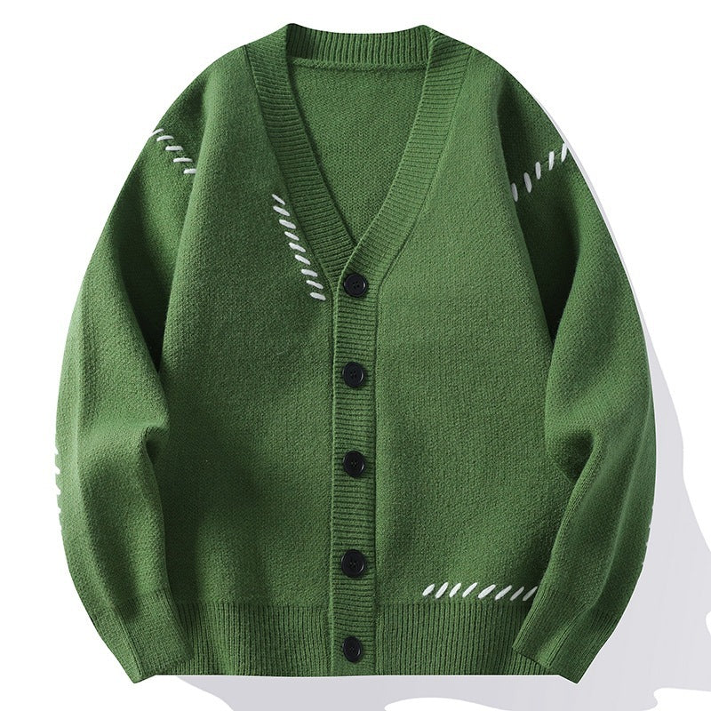 Heavy Men's Knitted Cardigan Coat Autumn And Winter V-neck Cotton sweater