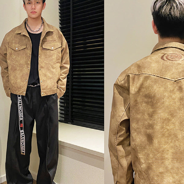 Vintage Distressed Washed Snake Skin Pattern Jacket
