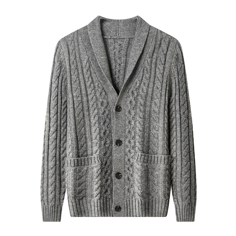 Knitted Cardigan Men's Thickened Jacquard Single-breasted sweater