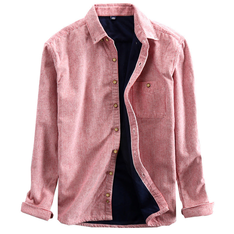 Lapel Striped Japanese Casual Shirt Men