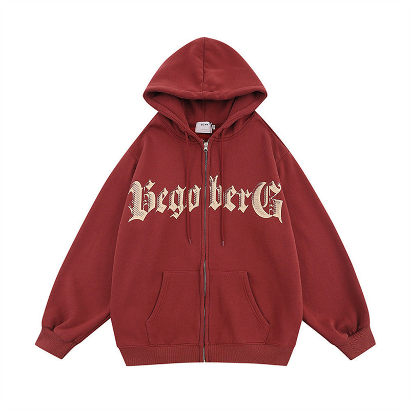 Creative Letters Printing Plus Velvet Hooded Cardigan Sweaters