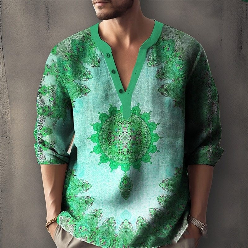 Printed Casual V-neck Men's Loose Jacquard Sweater