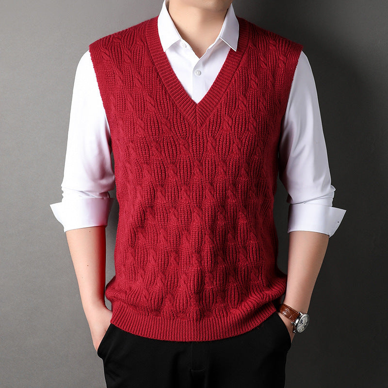 Men's Twisted Loose Middle-aged Knitted Dad Vest