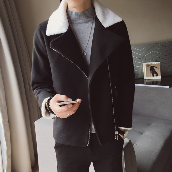 Lambs Wool Short Diagonal Zipper Jacket
