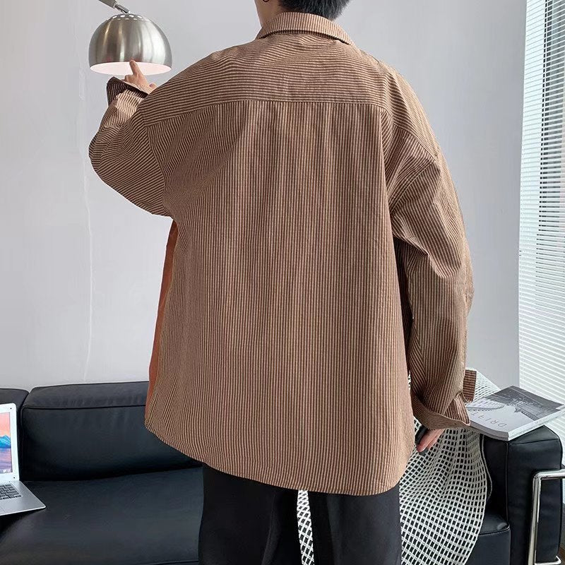 Patchwork Contrast Loose Long Sleeve Men's Shirt