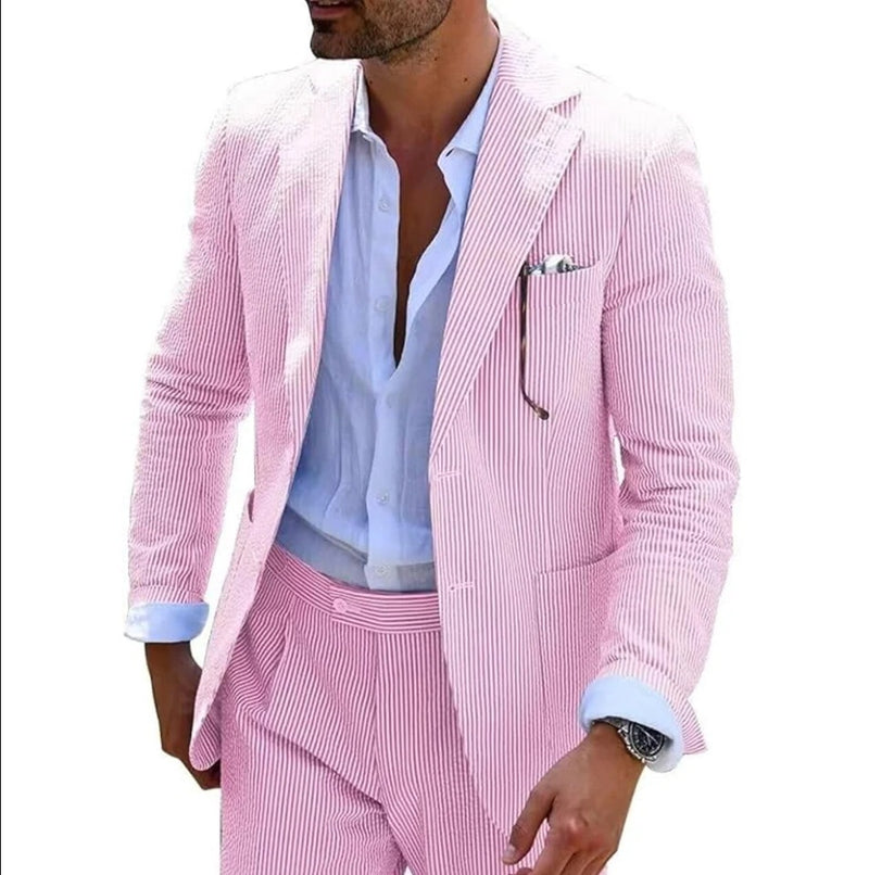 Men's Two-piece Suit Seersucker Summer suit