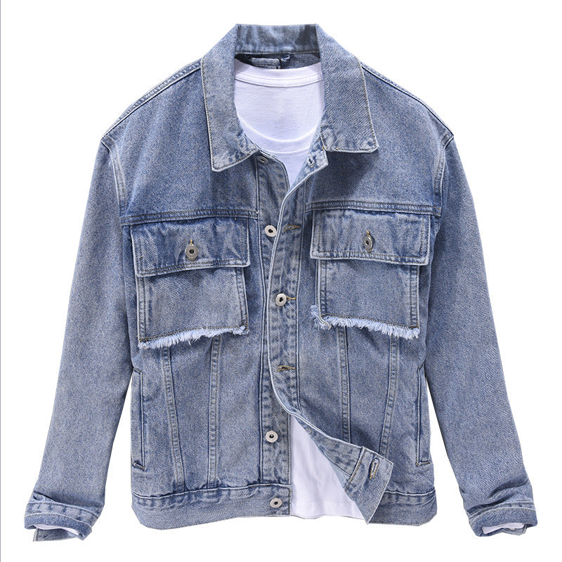 Men's Lapel Long Sleeved Denim Jacket