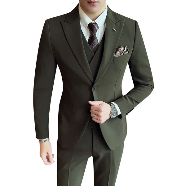 Slim Korean Style Double Buckle Solid Color Light Business Spring Striped Suit Jacket