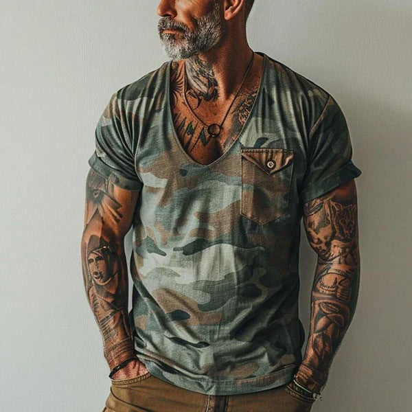 Pullover V-neck Digital 3D Printing Short Sleeve T-shirt