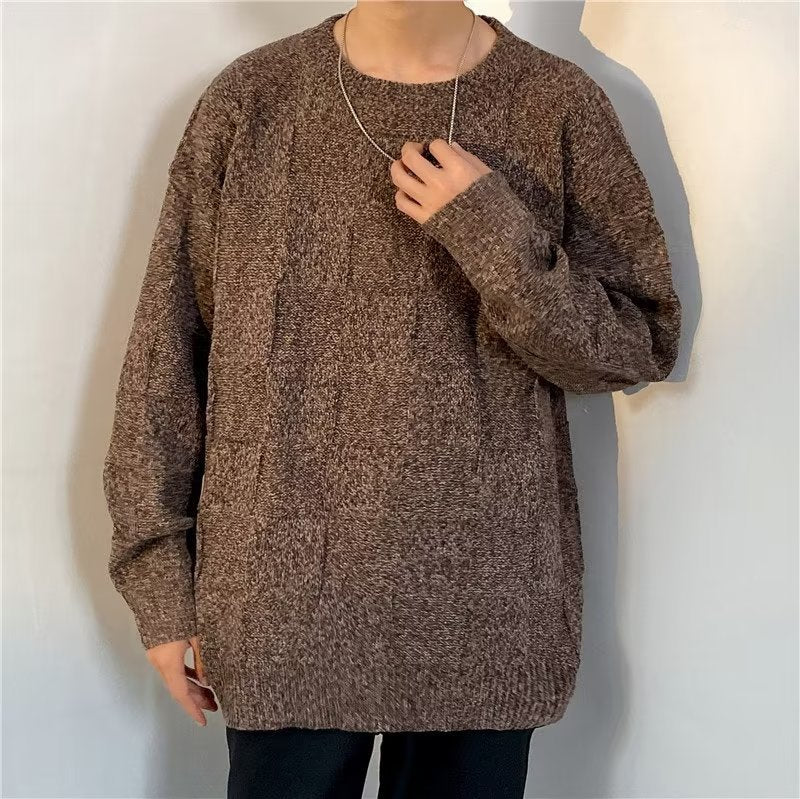 Winter Thickened Diamond Lattice Men's Loose Casual Sweater
