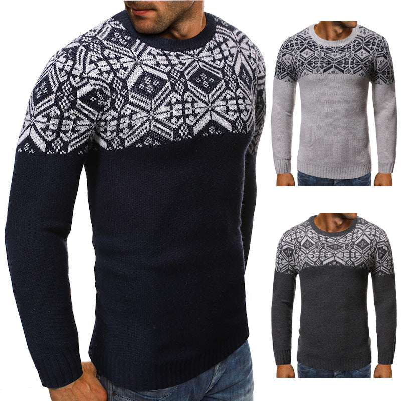 Printed Crew Neck Slim Pullover Sweater