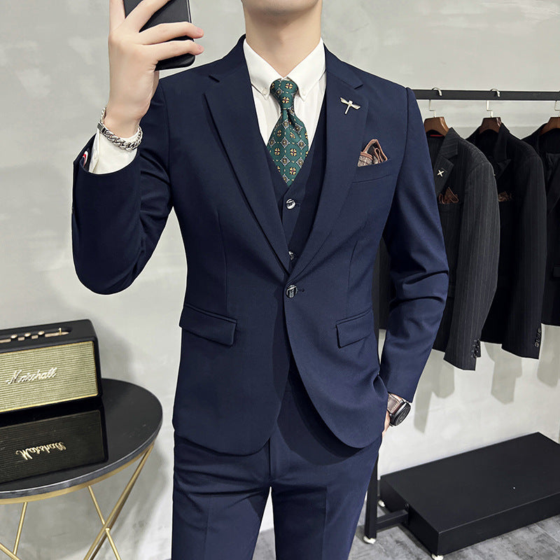 Men's Solid Color Men's Three-piece Suit