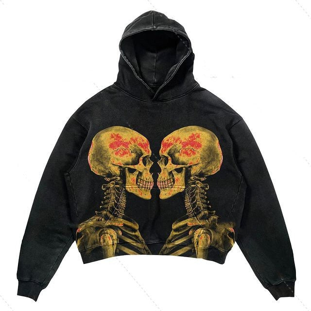 Fleece-lined Printed Hooded Sweater