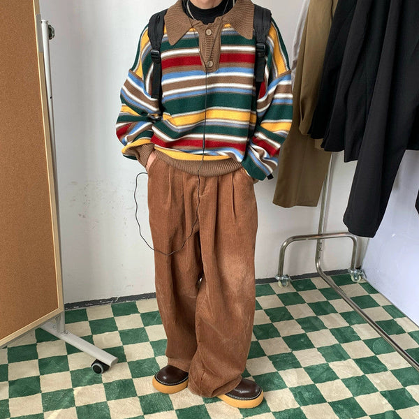 Vintage Colored Striped Polo Knit sweater