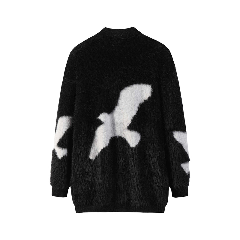 Pigeon Jacquard Furry Lapel Sweater