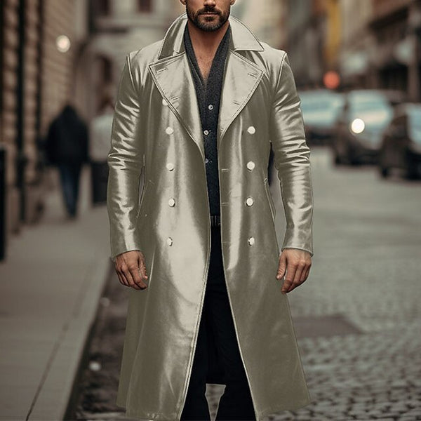 Double-breasted Leather Long Trench Coat
