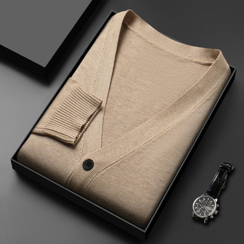 Men's Knitted Cardigan Solid Color And V-neck Sweater Coat For Men