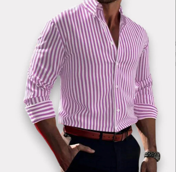Ins Stripe Printed Long Sleeve Shirt Men