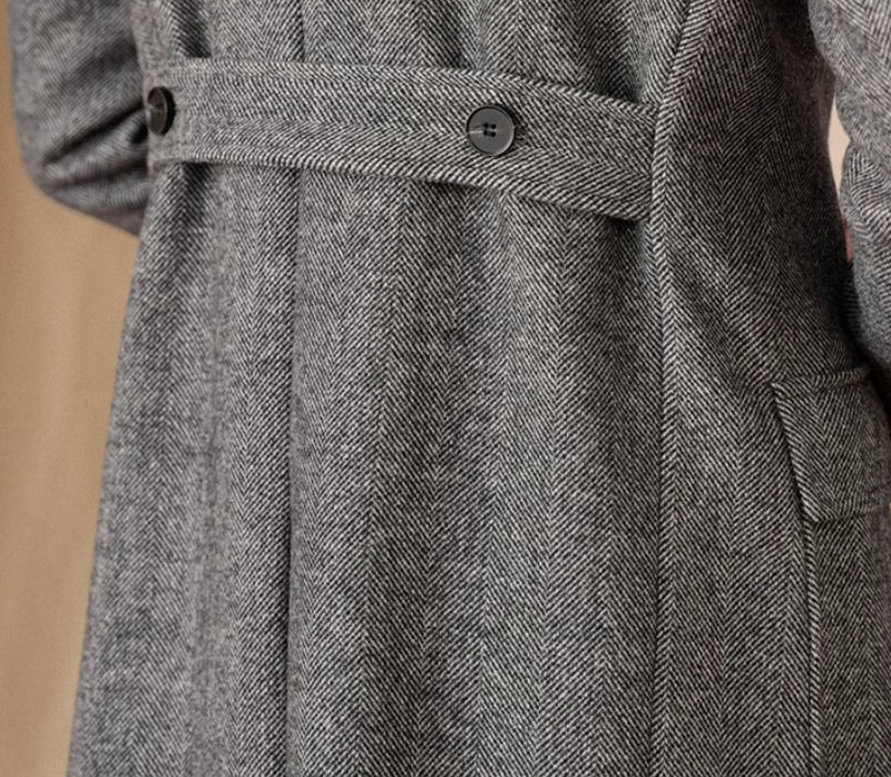 Wool Herringbone Italian Double-row Polo trench Coat
