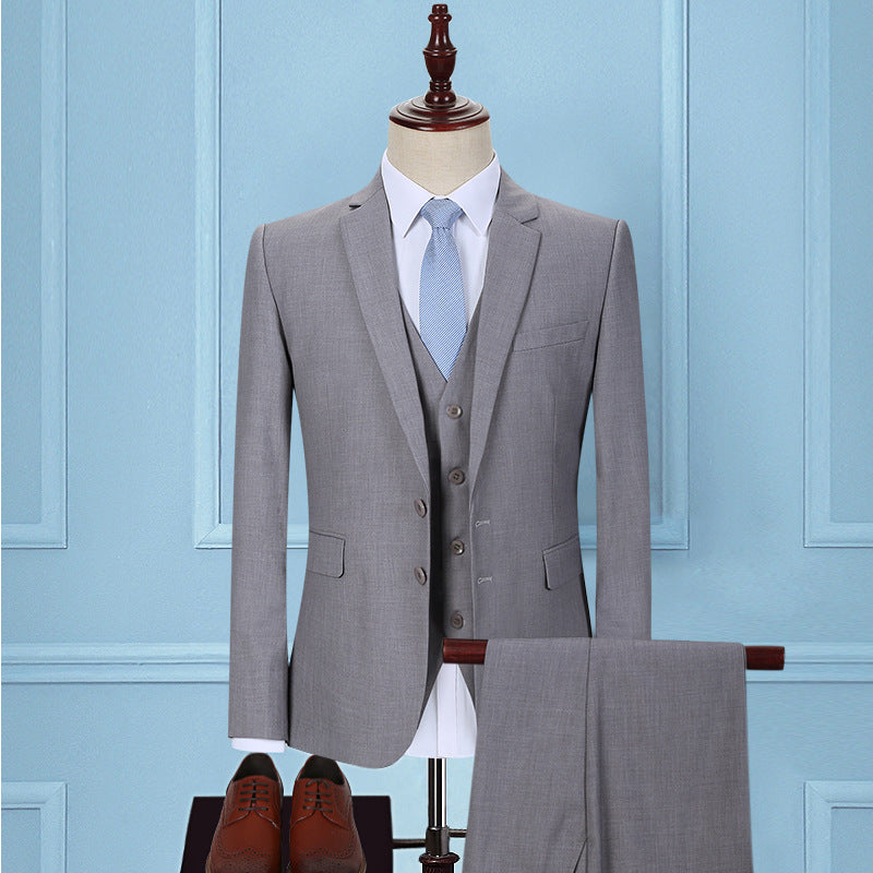 Dark Green Suit Men's Three-piece Korean Slim Suit Business