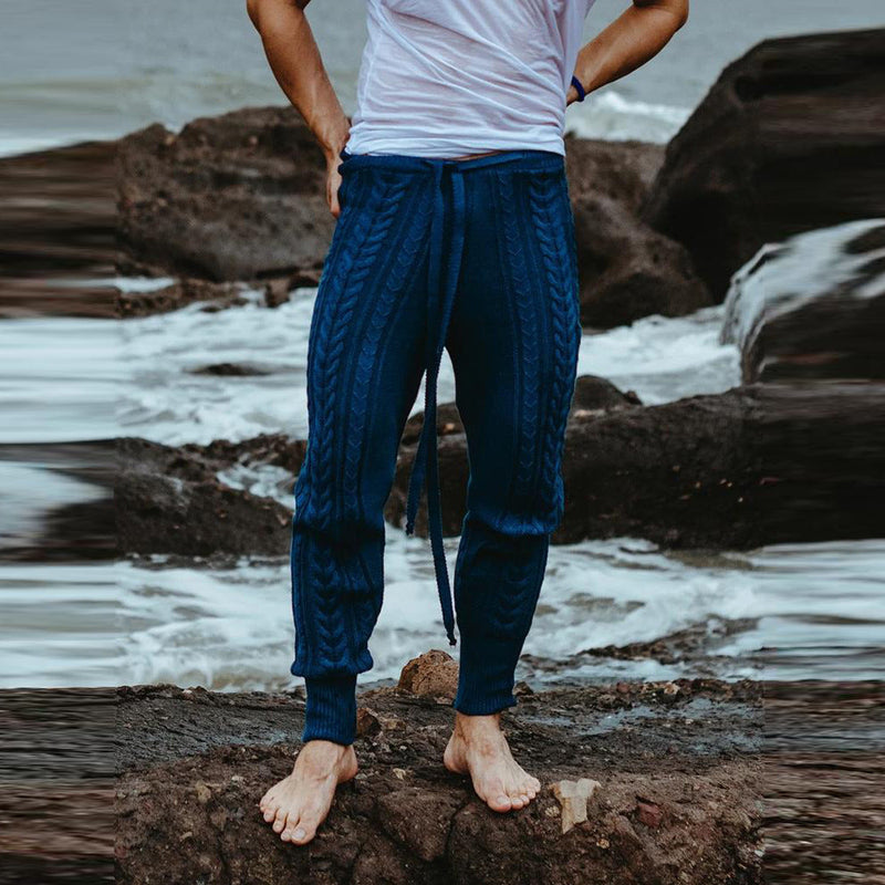 Teenager Straight Solid Color Woolen Mid Waist Trousers Men