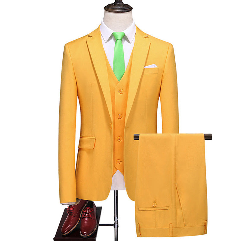 Men's Three-piece Evening Dress Banquet Wedding Korean Style Solid Color Suit