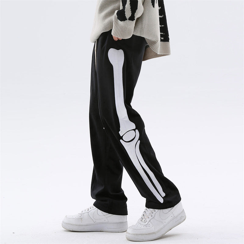 Skeleton Bone Patch Embroidered Casual Pants For Men