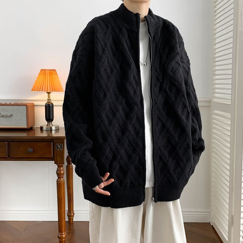 Stand Collar Autumn And Winter Cardigan Cable-knit Sweater Men