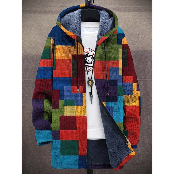 Men's Winter Print Plush Lining Thick Windproof Jacket
