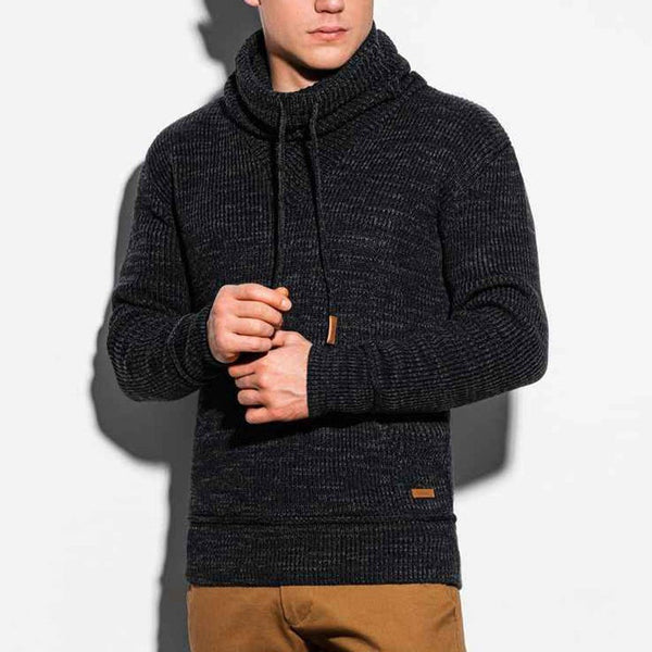 Men's Drawstring Stand Collar Knit Long Sleeve Outer Sweater