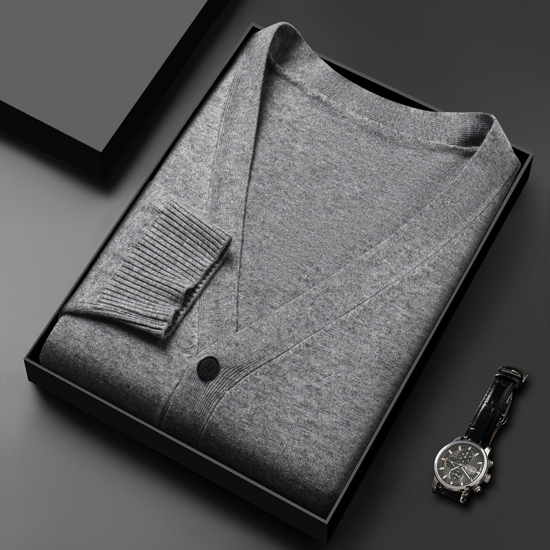 Men's Knitted Cardigan Solid Color And V-neck Sweater Coat For Men