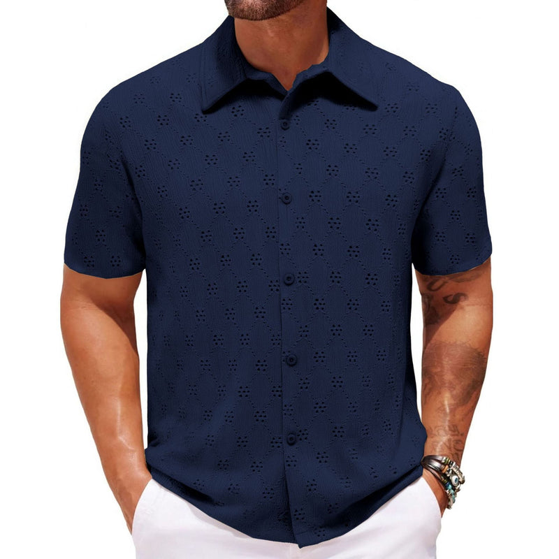 Hollow Jacquard Summer Casual Short Sleeve shirt