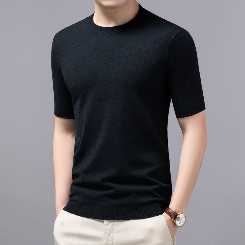 Spring And Summer Knitted Round Neck Short-sleeved Shirt Bottoming Shirt For Men