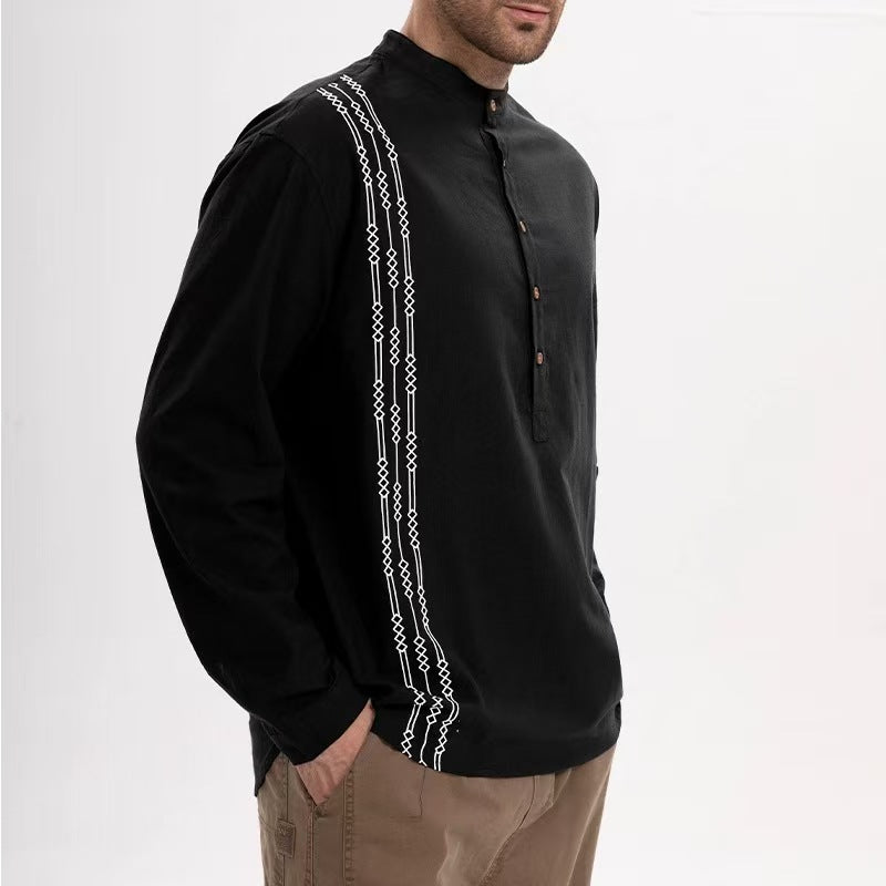 Men's Henry Printed Long-sleeved T-shirt