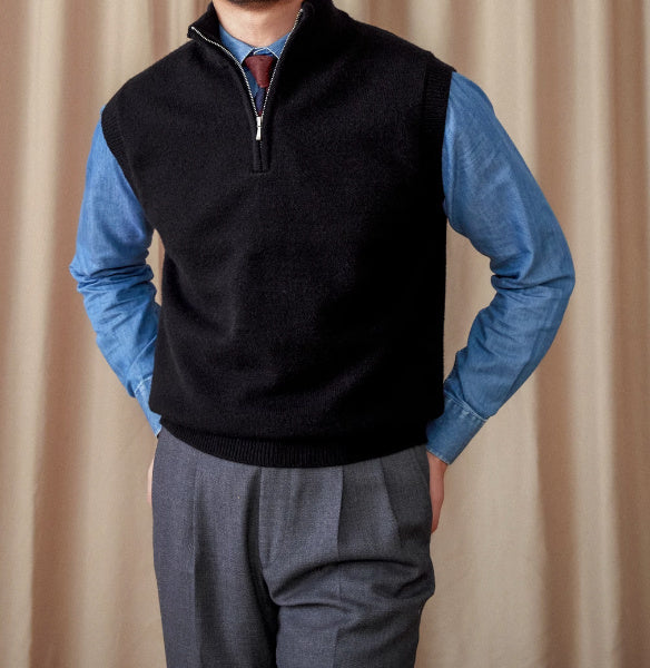 Vintage Stand Collar Vest British Slim-fitting Sleeveless sweater