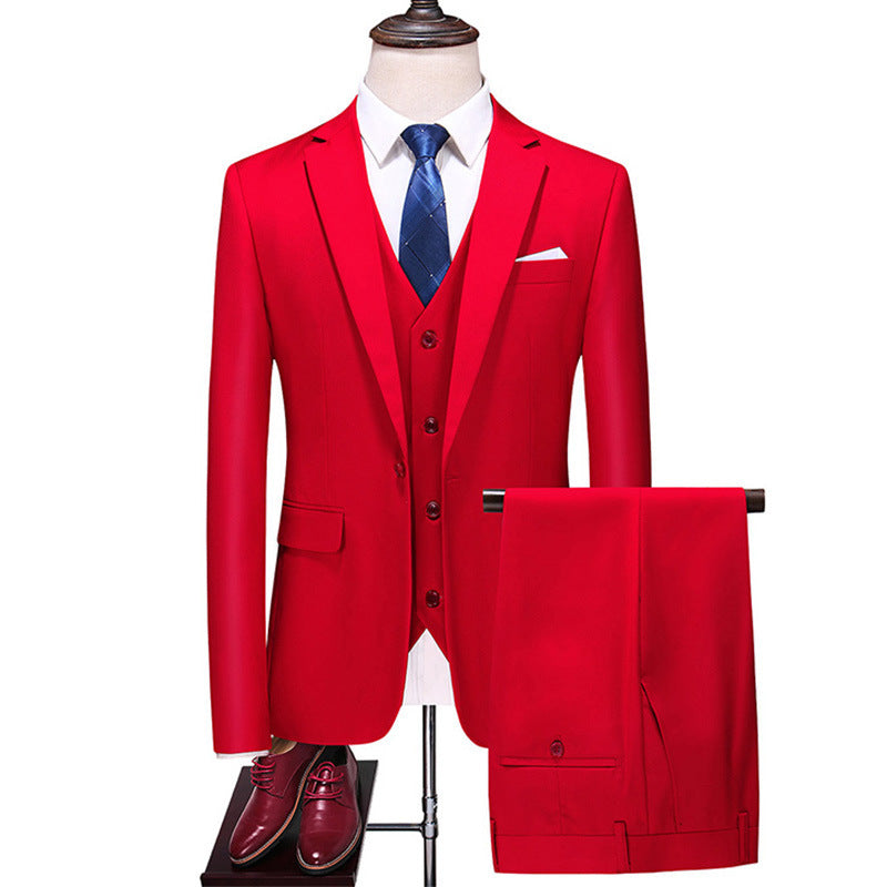 Men's Three-piece Evening Dress Banquet Wedding Korean Style Solid Color Suit