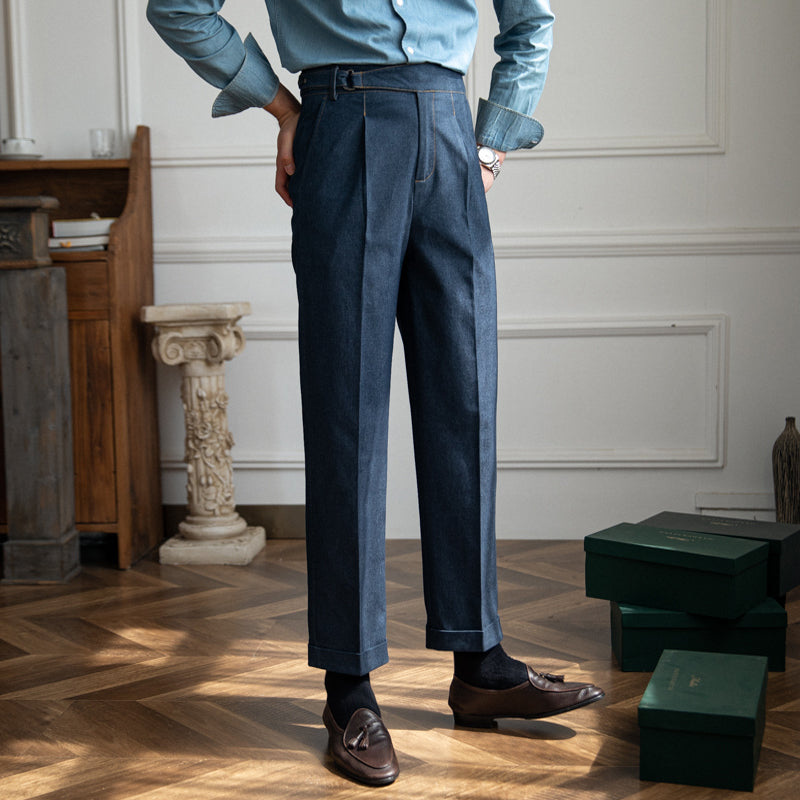 Men's Denim Color Vintage Casual High Waist Pants