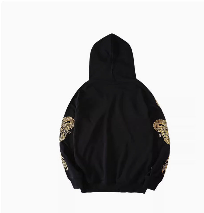 Men's Pure Cotton Golden Dragon Embroidery Loose Hooded Coat