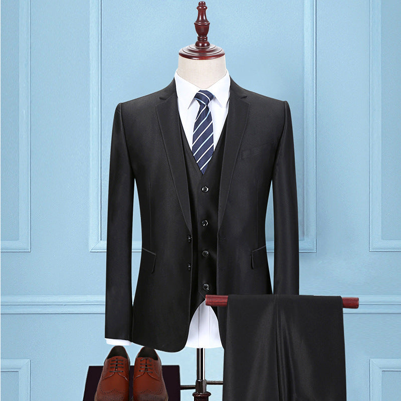 Dark Green Suit Men's Three-piece Korean Slim Suit Business
