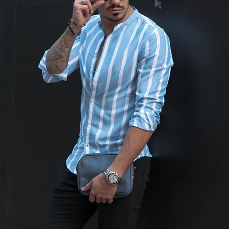 Men's Stand Collar Striped Shirt