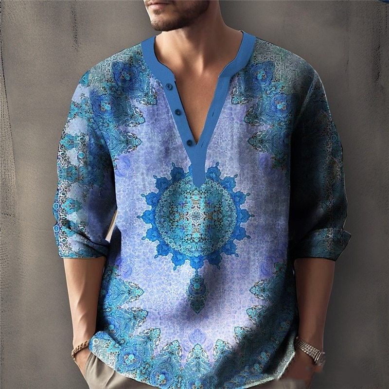 Printed Casual V-neck Men's Loose Jacquard Sweater