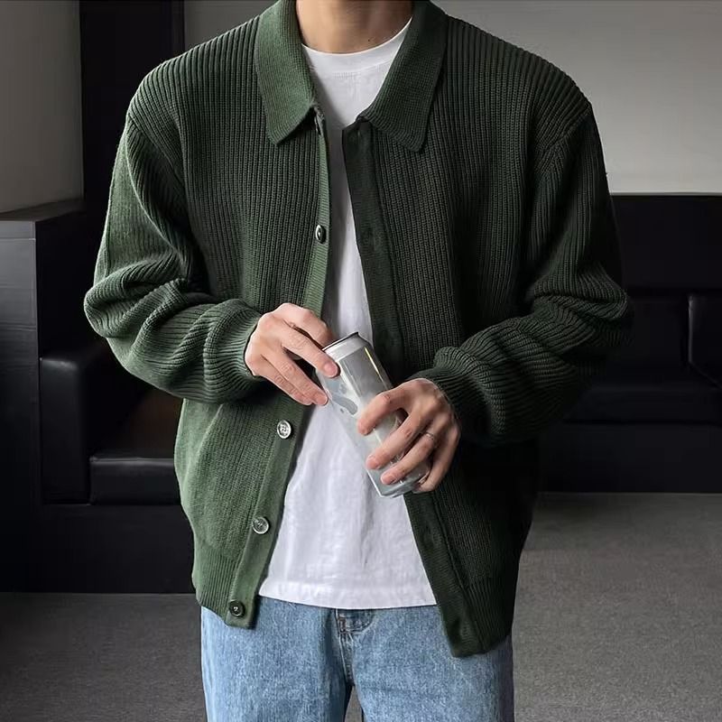 Autumn Men's Casual Loose Retro Cardigan Long Sleeve Sweater